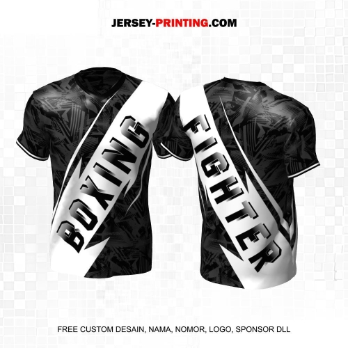 Jersey Savate Boxing Hitam Putih Abu Motif Abstrak 19