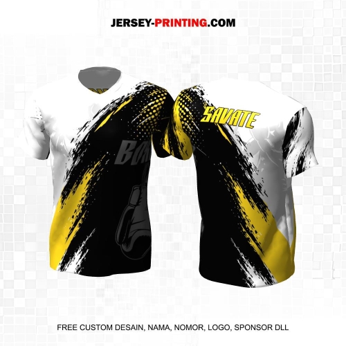 Jersey Savate Boxing Hitam Putih Kuning Motif Abstrak Brush 02