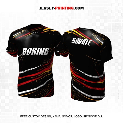 Jersey Savate Boxing Hitam Putih Merah Orange Motif Abstrak 27