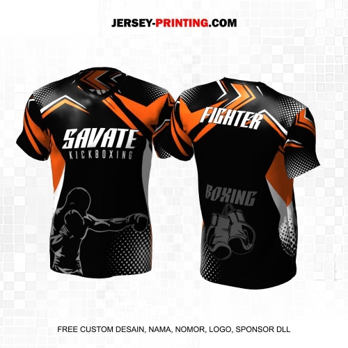 Jersey Savate Boxing Hitam Putih Orange Motif Abstrak Polkadot 01
