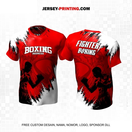 Jersey Savate Boxing Merah Putih Hitam Motif Abstrak Brush 09