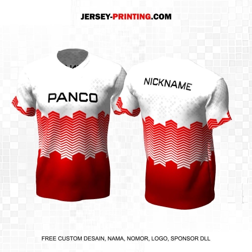 Jersey Savate Boxing Merah Putih Motif Abstrak Geometris 20