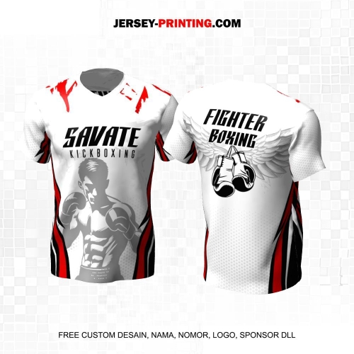 Jersey Savate Boxing Putih Abu Merah Hitam Motif Polkadot Geometris 26