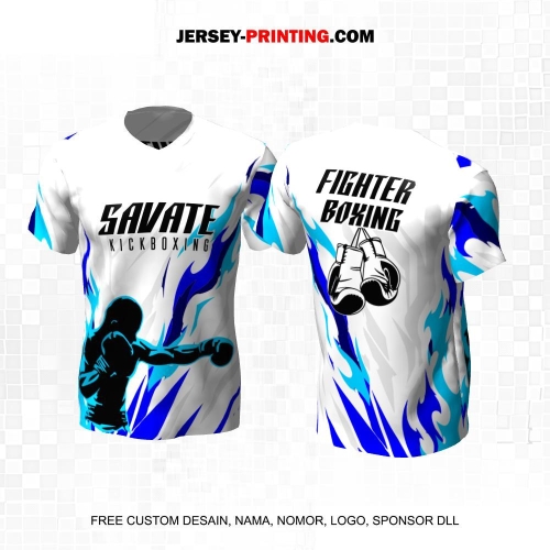 Jersey Savate Boxing Putih Biru Motif Abstrak 24