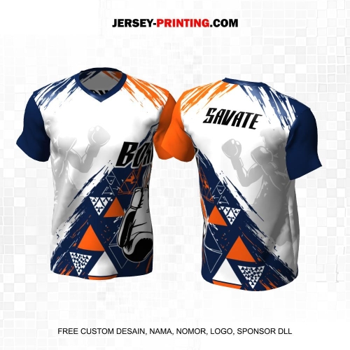Jersey Savate Boxing Putih Biru Orange Motif Abstrak Triangle 12