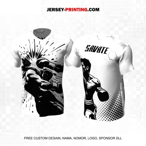 Jersey Savate Boxing Putih Hitam Motif Abstrak Honeycomb Polkadot 07