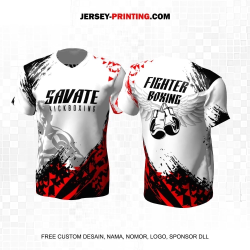 Jersey Savate Boxing Putih Merah Hitam Motif Abstrak 13