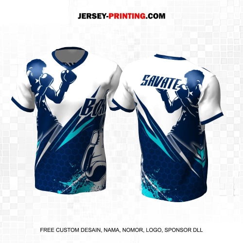 Jersey Savate Boxing Putih Navy Tosca Motif Abstrak Honeycomb 22