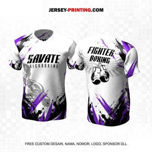 Jersey Savate Boxing Putih Ungu Hitam Motif Abstrak 18