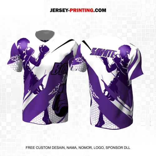 Jersey Savate Boxing Putih Ungu Motif Abstrak Honeycomb 03