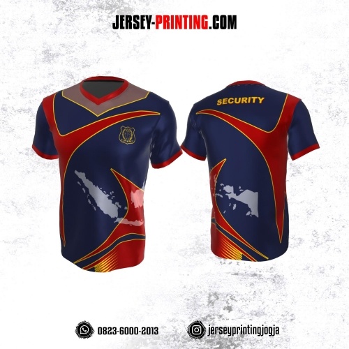 Jersey Security Satpam Navy Merah Kuning Motif Peta Indonesia