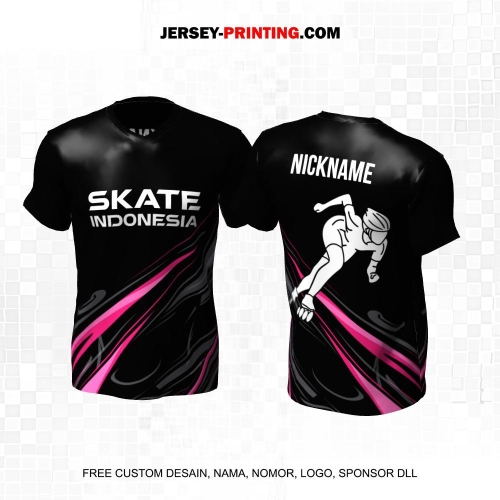 Jersey Sepatu Roda Hitam Abu Pink Motif Abstrak Liquid 40