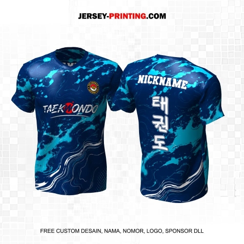 Jersey Taekwondo Biru Motif Abstrak Liquid 234