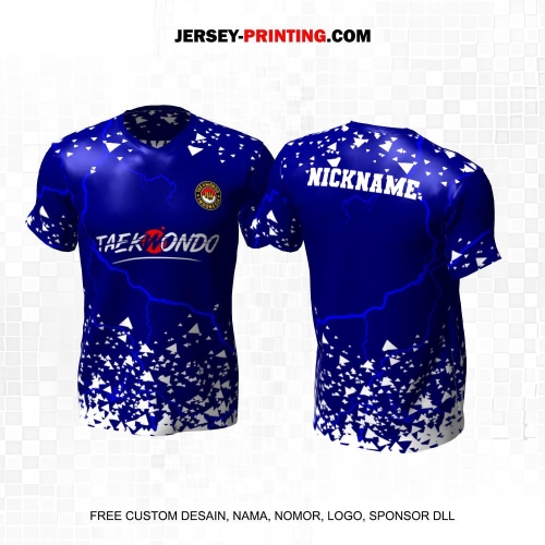 Jersey Taekwondo Biru Putih Motif Abstrak Triangle Petir 213