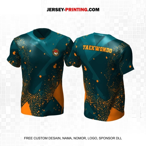 Jersey Taekwondo Hijau Orange Motif Abstrak 233