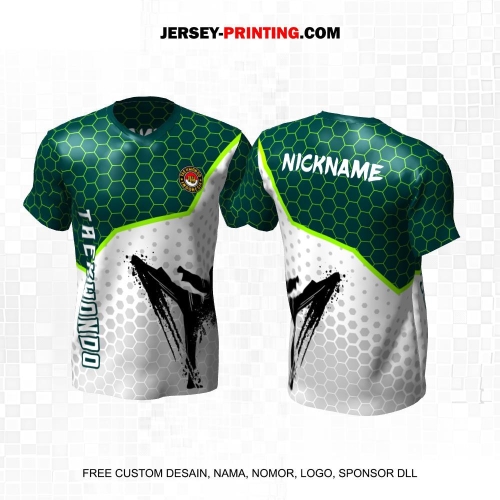 Jersey Taekwondo Hijau Putih Motif Honeycomb 230