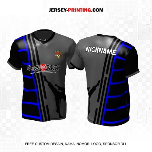 Jersey Taekwondo Hitam Abu Biru Motif Abstrak 229