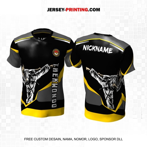 Jersey Taekwondo Hitam Abu Kuning Motif Abstrak 228
