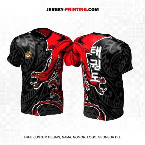 Jersey Taekwondo Hitam Abu Merah Motif Batik Naga 192