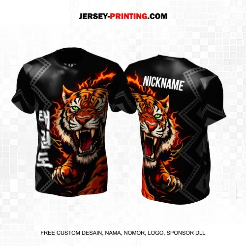 Jersey Taekwondo Hitam Abu Orange Motif Harimau 201