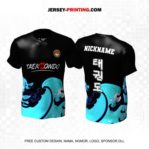 Jersey Taekwondo Hitam Biru Motif Gelombang 219