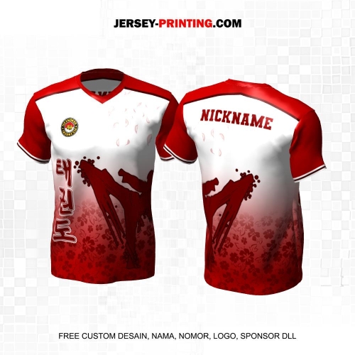 Jersey Taekwondo Hitam Maroon Motif Flower 223