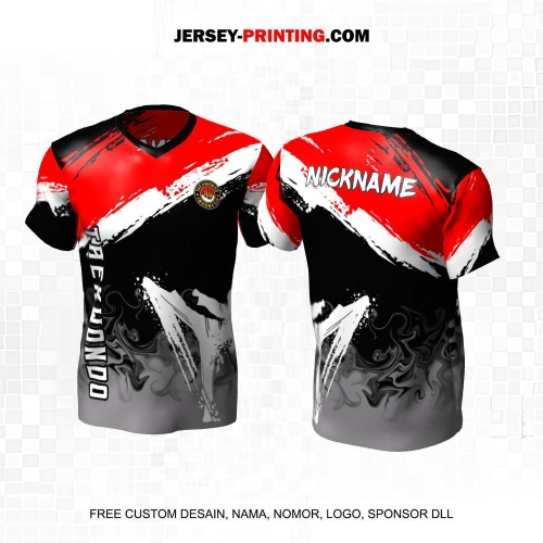 Jersey Taekwondo Hitam Merah Putih Motif Abstrak 231