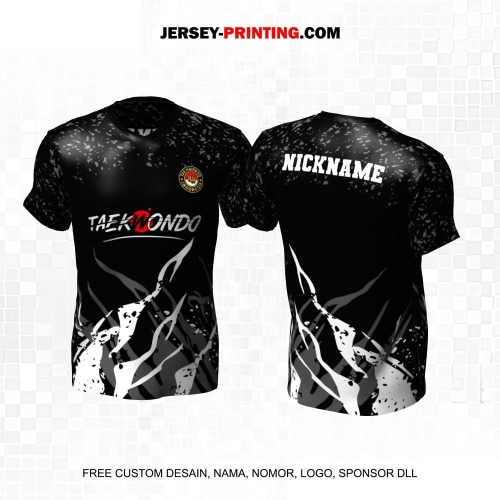 Jersey Taekwondo Hitam Putih Abu Motif Abstrak 224