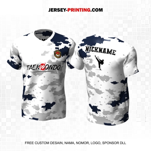Jersey Taekwondo Putih Abu Navy Motif Abstrak 185