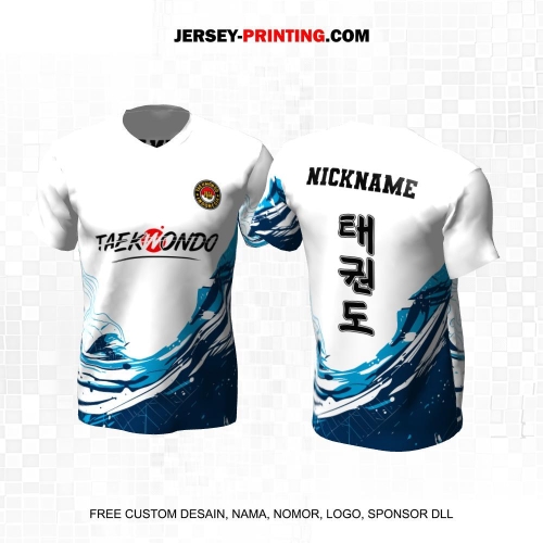 Jersey Taekwondo Putih Biru Motif Abstrak 220