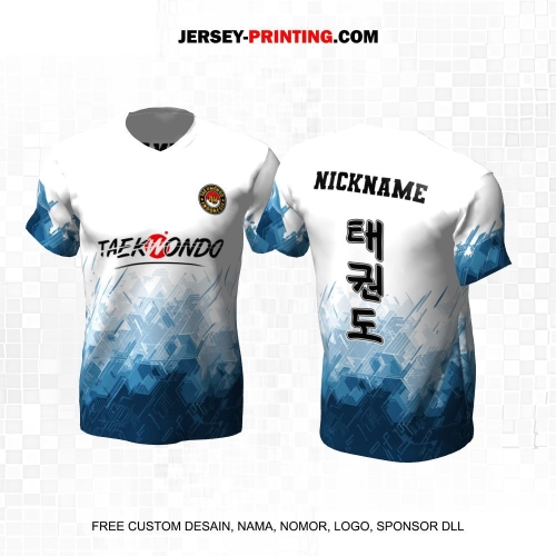Jersey Taekwondo Putih Biru Motif Abstrak 221