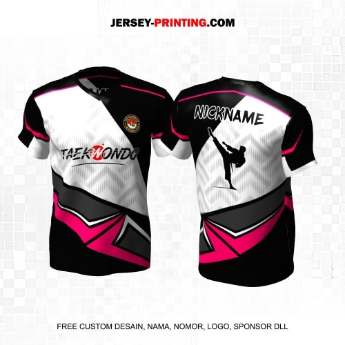 Jersey Taekwondo Putih Hitam Pink Abu Motif Abstrak 227