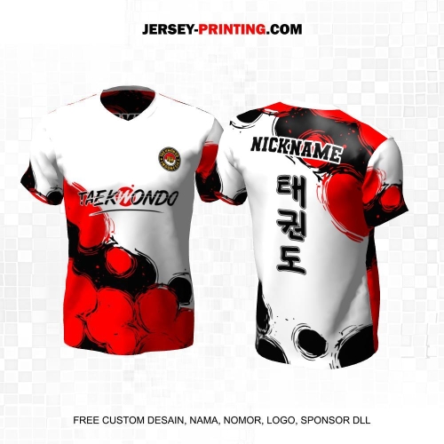 Jersey Taekwondo Putih Merah Hitam Motif Abstrak 218