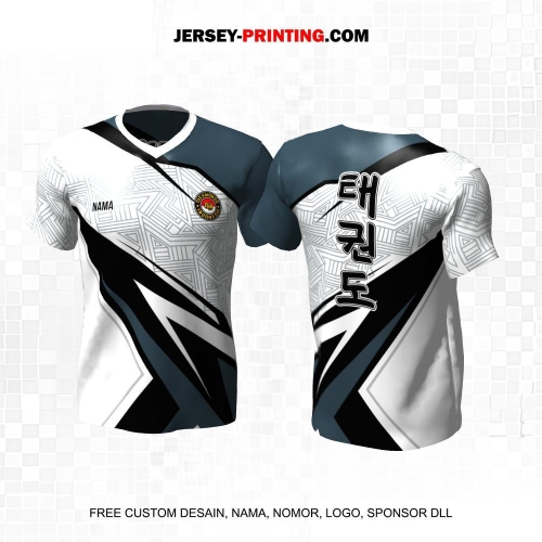 Jersey Taekwondo Putih Abu Hitam Motif Abstrak 64