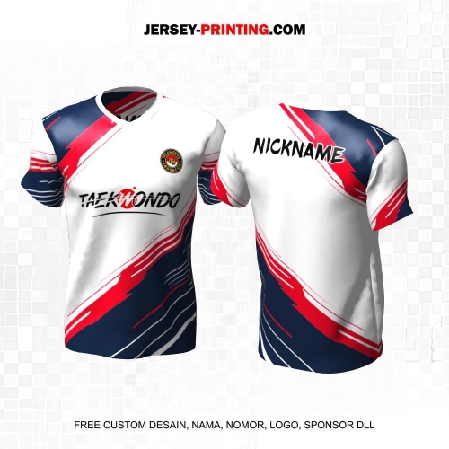Jersey Taekwondo Putih Navy Merah Motif Brush Abstrak 196