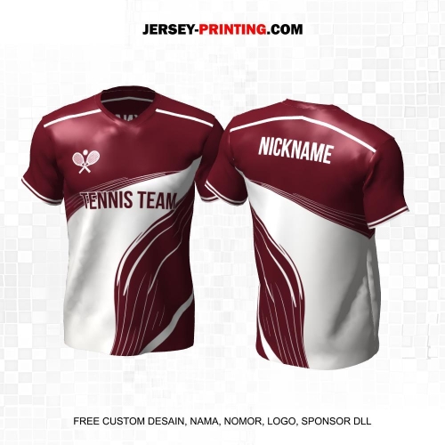 Jersey Tenis Maroon Abu Motif Abstrak 100