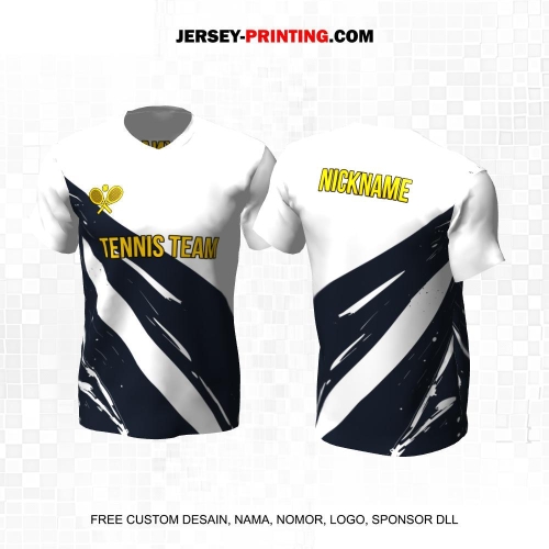Jersey Tenis Putih Navy Motif Abstrak 129