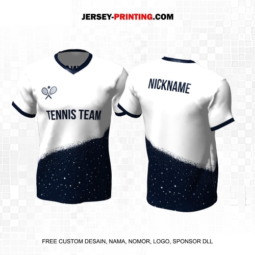 Jersey Tenis Putih Navy Motif Bintik 89