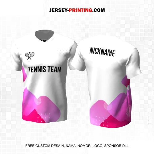 Jersey Tenis Putih Pink Motif Abstrak 78