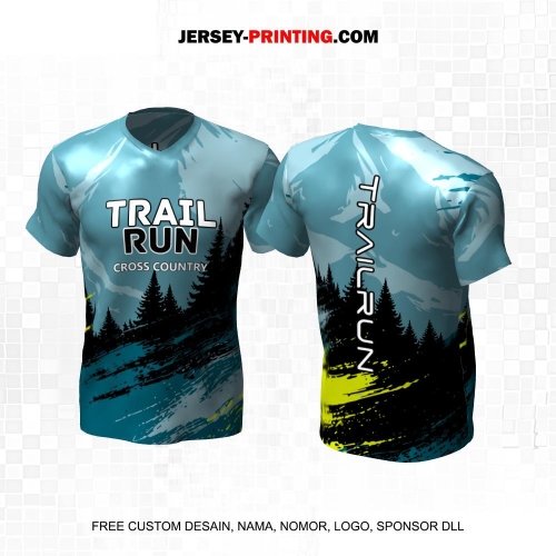 Jersey Trail Run Lintas Alam Cross Country Biru Hitam Hijau Motif Abstrak Pegunungan 49