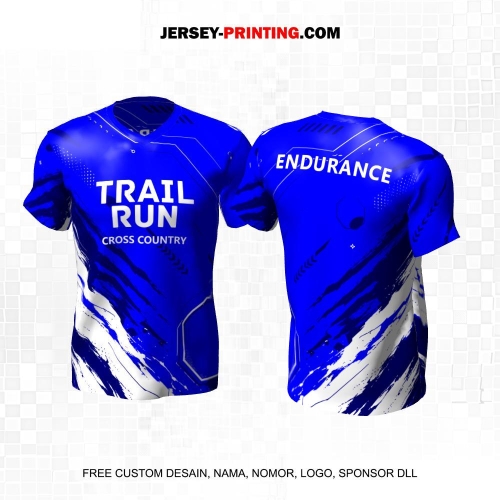 Jersey Trail Run Lintas Alam Cross Country Biru Putih Motif Abstrak 45