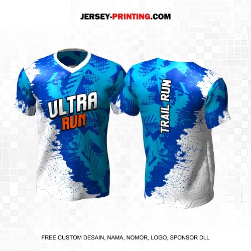 Jersey Trail Run Lintas Alam Cross Country Biru Putih Motif Abstrak Liquid 22