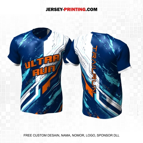 Jersey Trail Run Lintas Alam Cross Country Biru Putih Orange Motif Abstrak 52