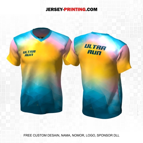 Jersey Trail Run Lintas Alam Cross Country Gradasi Biru Kuning Pink 55