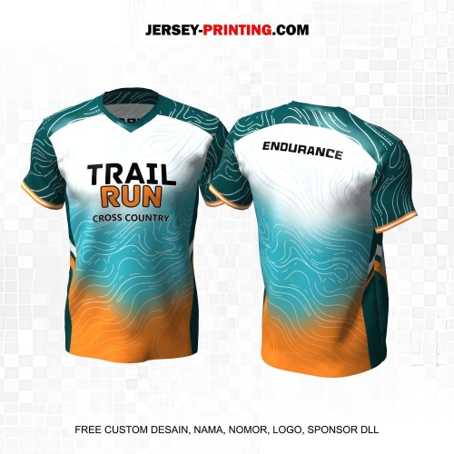 Jersey Trail Run Lintas Alam Cross Country Gradasi Putih Hijau Orange Tosca Motif Liquid 60