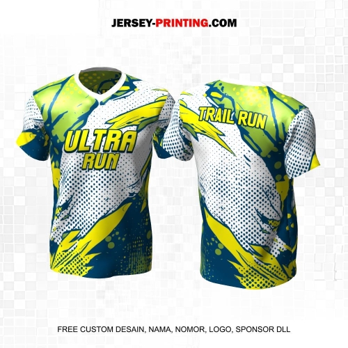 Jersey Trail Run Lintas Alam Cross Country Hijau Kuning Putih Motif Abstrak Polkadot 36