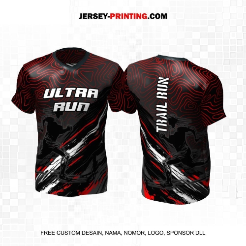 Jersey Trail Run Lintas Alam Cross Country Hitam Abu Merah Putih Motif Abstrak Liquid 13