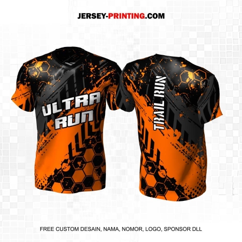 Jersey Trail Run Lintas Alam Cross Country Hitam Abu Orange Motif Abstrak Honeycomb 10