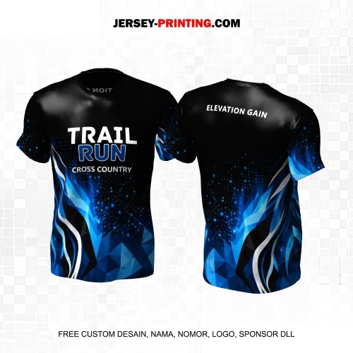 Jersey Trail Run Lintas Alam Cross Country Hitam Biru Putih Motif Abstrak 51