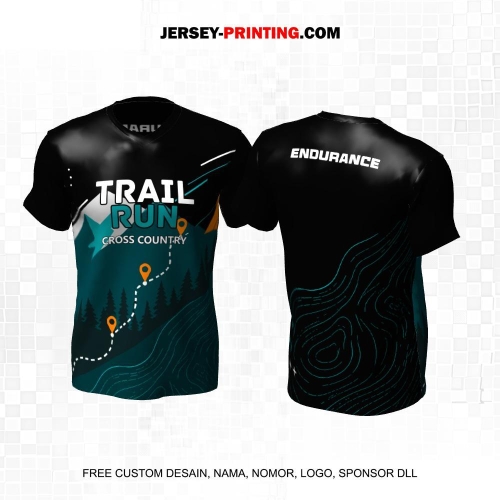 Jersey Trail Run Lintas Alam Cross Country Hitam Hijau Abu Motif Liquid Navigasi Pegunungan 64